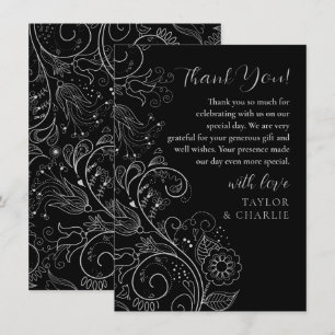 Silver and Black Elegant Floral Wedding Thank You Card