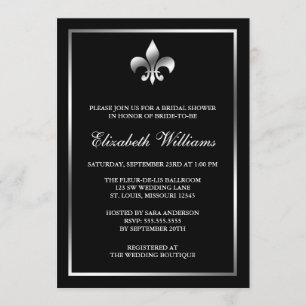 Silver and Black Fleur de Lis Bridal Shower Invitation