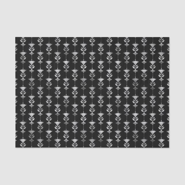 Silver and Black Floral Art Deco Pattern Tissue Paper (Front)