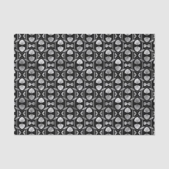 Silver and Black Floral Art Deco Pattern Tissue Paper (Front)