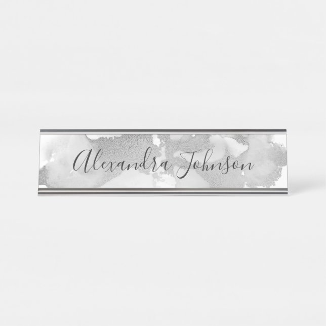 Silver and Black Foil Wash Girly Desk Name Plate (Front)