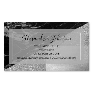 Silver and Black Geometric Magnetic Business Card