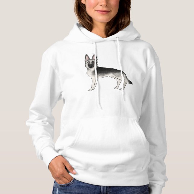 Silver And Black German Shepherd Dog Illustration Hoodie (Front)