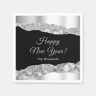 Silver and Black Glam Tears Happy New Year Napkin