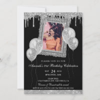 Silver and Black Glitter Drip Photo Frame