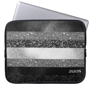 Silver and Black Glitter Laptop Sleeve