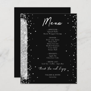 Silver and Black Glitter Wedding Menu Flyer