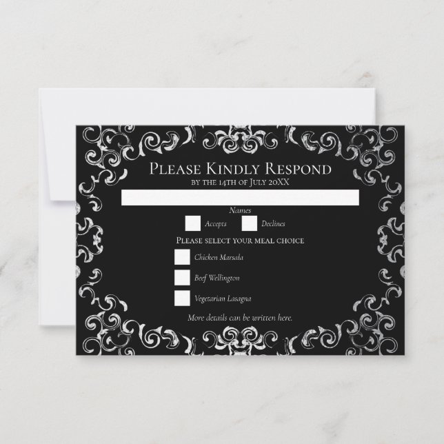 Silver and Black Gothic Wedding Invitation (Front)