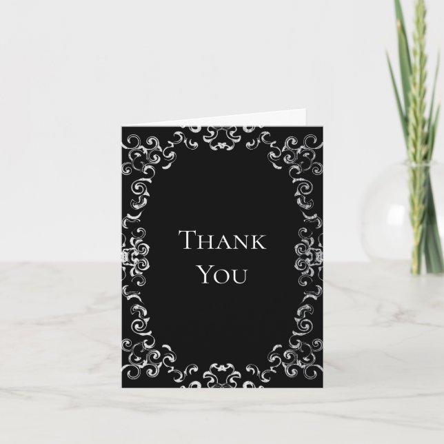 Silver and Black Gothic Wedding Thank You Card (Front)