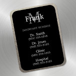 Silver and Black Important Phone Numbers Magnet<br><div class="desc">Grey and white customisable text with room for four important medical, hospital or doctor numbers for an older adult needing medical care, personal business, or a list of emergency contacts for a child. I ordered this for a relative, and it only took me a few minutes to change the font...</div>