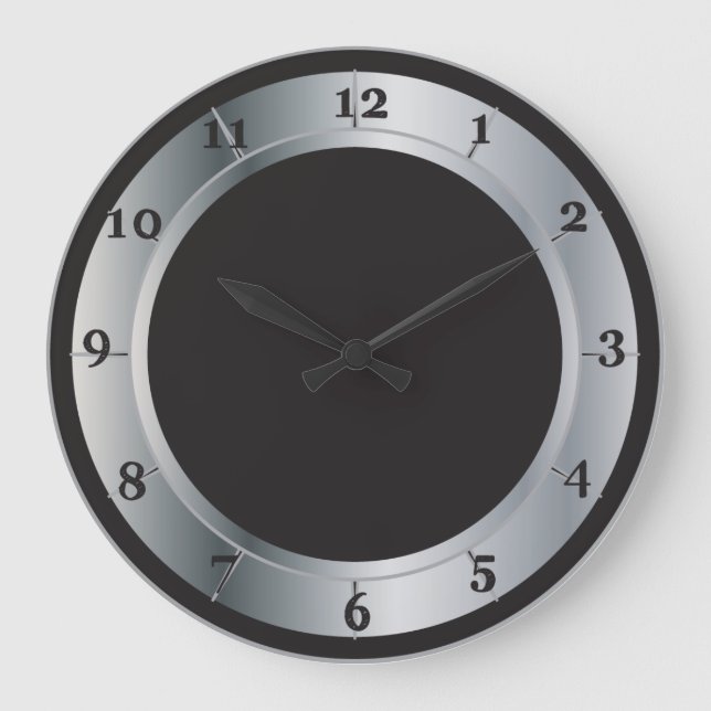 Silver and Black Industrial Style Large Clock (Front)