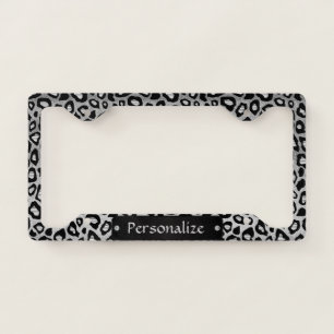 Silver and Black Leopard Skin Pattern Licence Plate Frame