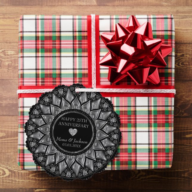 Silver And Black Mandala Wedding Anniversary  Tree Decoration Card (Insitu (Gift))