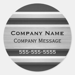 Silver and Black Metal Look Business Advertising Classic Round Sticker
