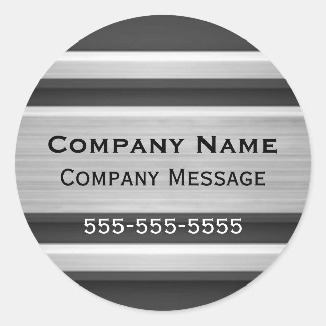 Silver and Black Metal Look Business Advertising Classic Round Sticker (Front)