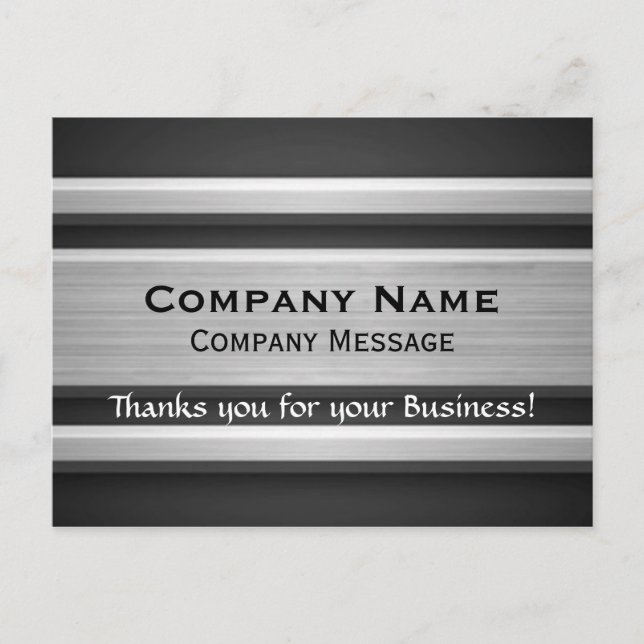 Silver and Black Metal Look Business Thank You Postcard (Front)
