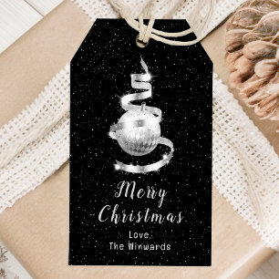 Silver and Black Ornament Merry Christmas Gift Tags