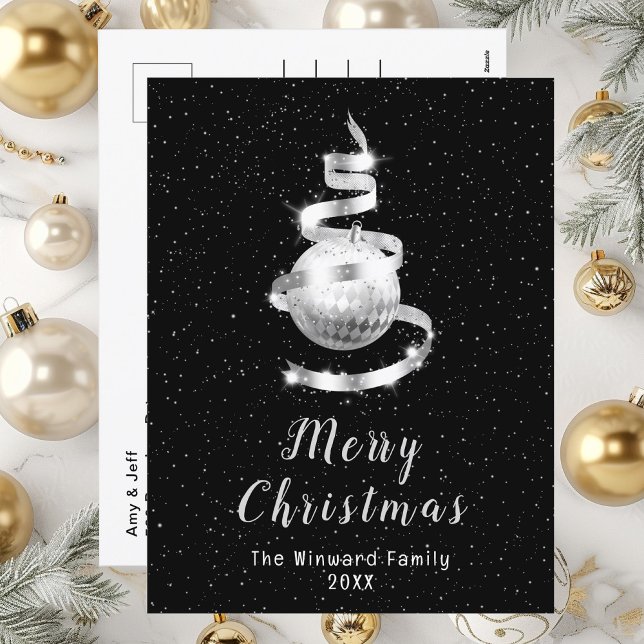 Silver and Black Ornament Merry Christmas Holiday Postcard (Creator Uploaded)