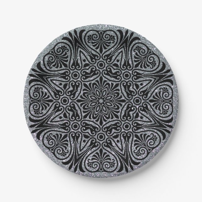 Silver and Black Paper Party Plates (Front)