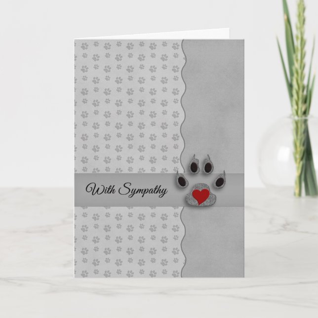 Silver and Black Paw Prints Dog Pet Sympathy Card (Front)
