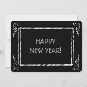 Silver and Black Roaring 20s Style Happy New Year Holiday Card