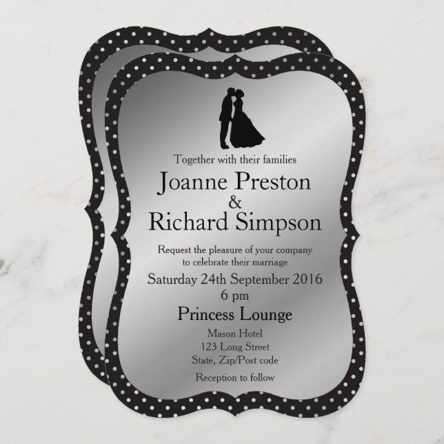 Silver and Black Simple Elegant Typography Wedding Invitation (Front/Back)