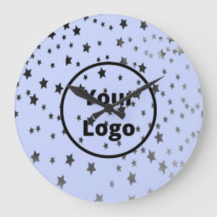Silver and black stars on blue large clock