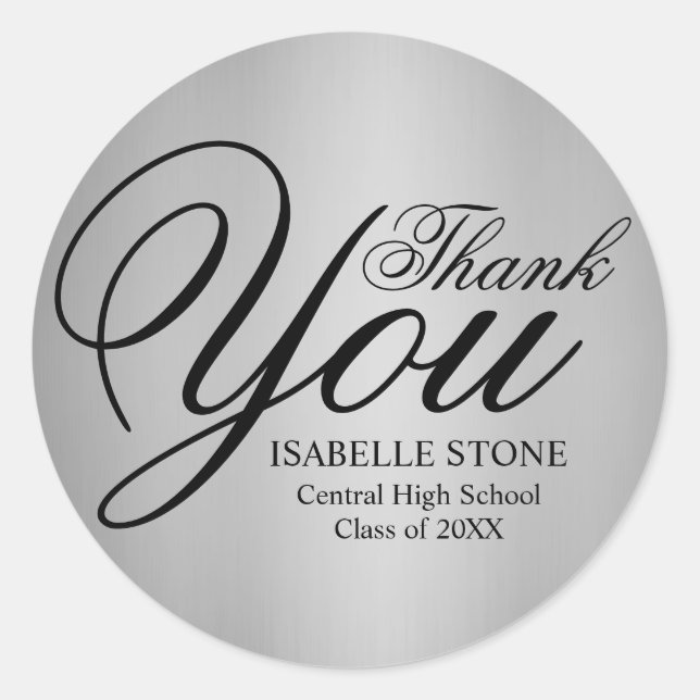 Silver and Black Thank You Graduation Stickers (Front)