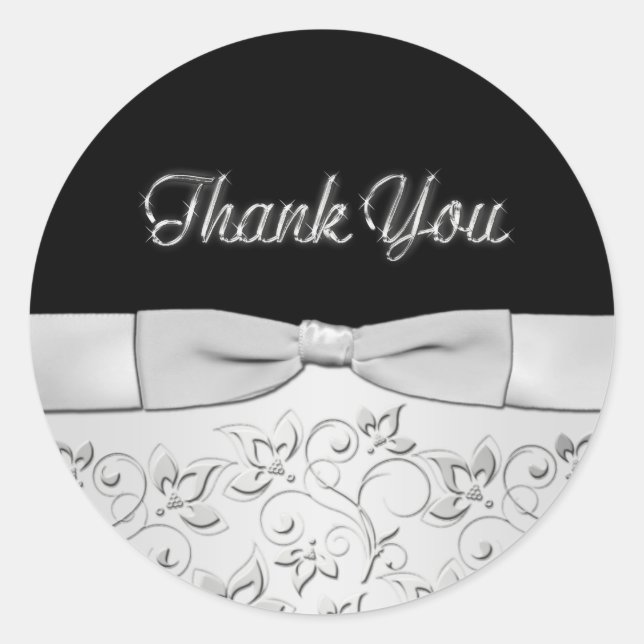 Silver and Black Thank You Sticker (Front)