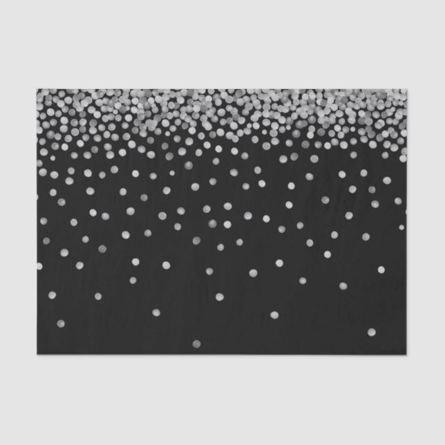 Silver and Black Watercolor Confetti Dots Tissue Paper (Front)