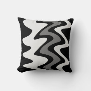 Silver and Black Wavy Stripes  Cushion