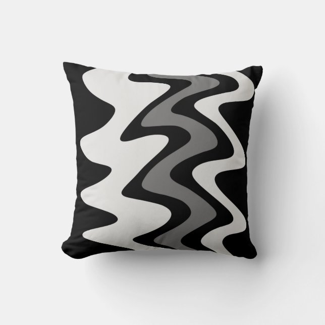 Silver and Black Wavy Stripes  Cushion (Front)