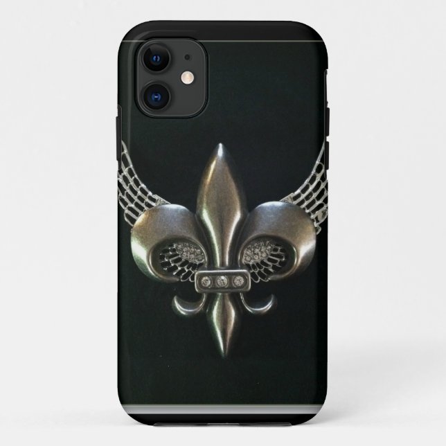 SILVER AND BLACK WINGED FLEUR-DE-LIS Case-Mate iPhone CASE (Back)