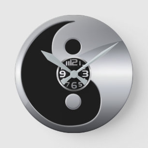 silver and black yin yang wall clock