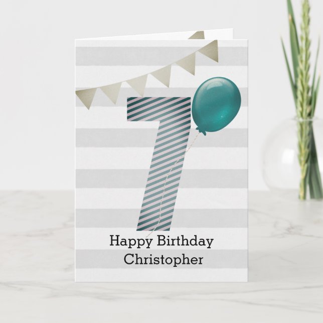 Silver and Blue 7th Birthday Card (Front)
