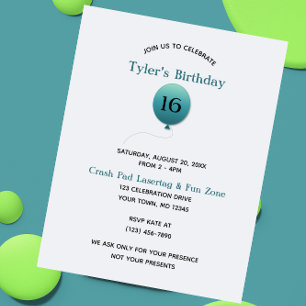 Silver and Blue Balloon Any Number Birthday Invitation