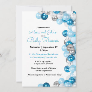 Silver and Blue Balloon Baby Shower Invitation