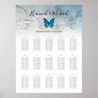 Silver and Blue Butterfly Wedding Seating Charts