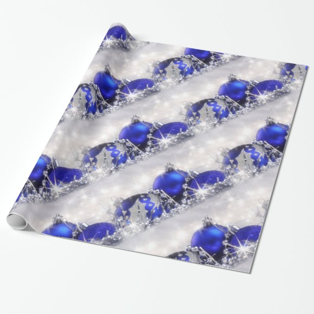 Silver And Blue Christmas Wrapping Paper (Unrolled)