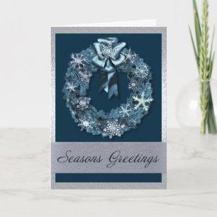 Silver and Blue Christmas Wreath Holiday Card