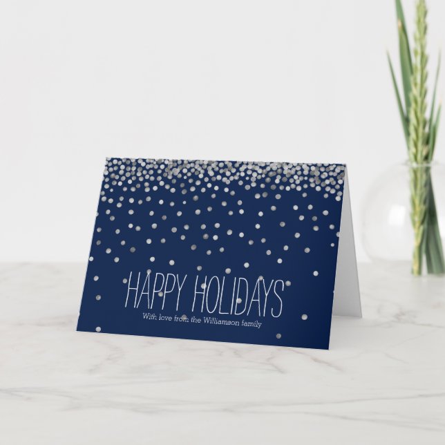 Silver and Blue Confetti Dots Holiday (Front)