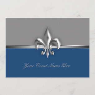 Silver and Blue Fleur de Lis Event Invitation
