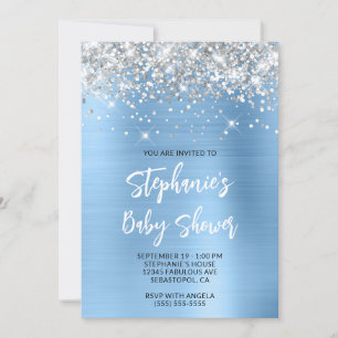 Silver and Blue Glam Online Registry Baby Shower Invitation