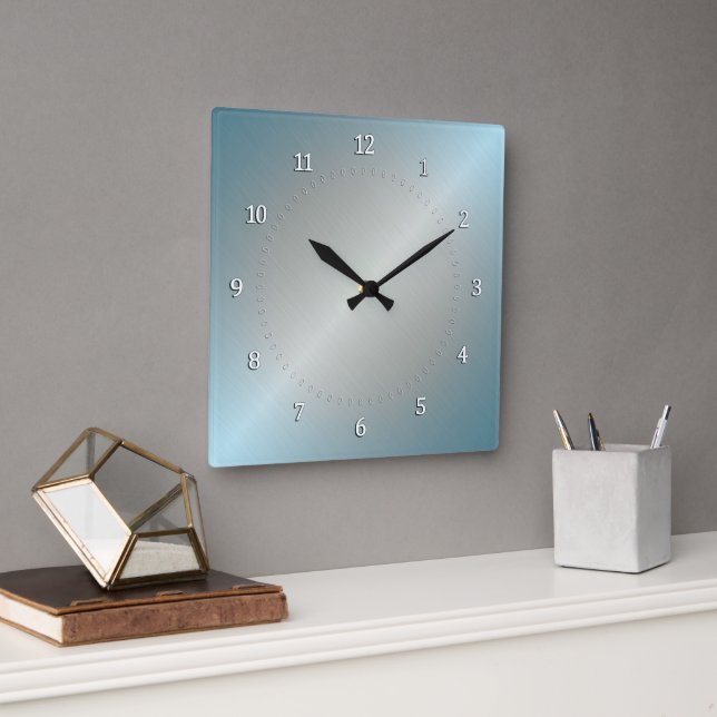 Silver and blue gradient with metallic lustre. square wall clock (Office)