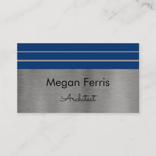 Silver and Blue Minimalist Business Card (Front)