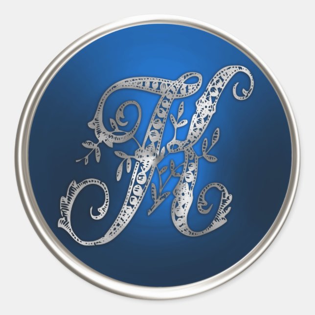 Silver and Blue Monogram K Envelope Seal (Front)