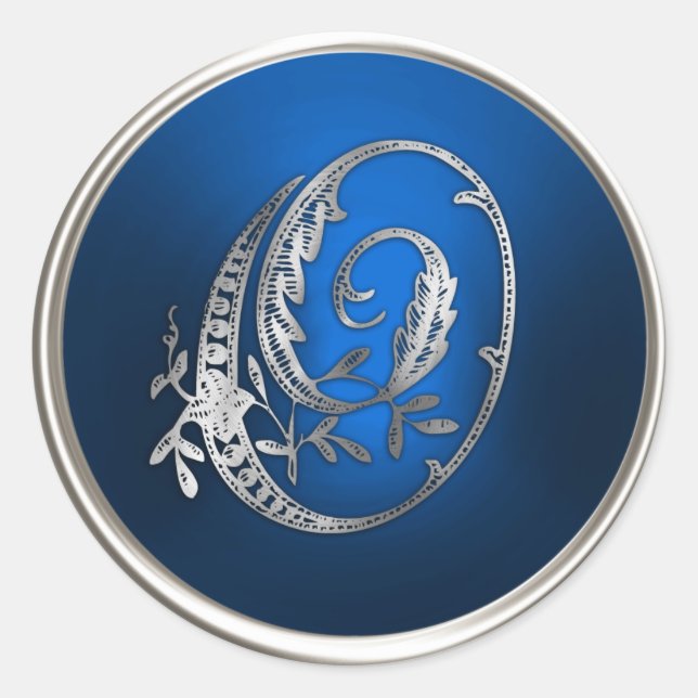 Silver and Blue Monogram O Envelope Seal (Front)