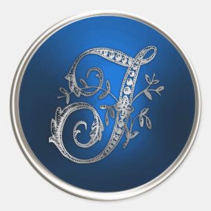 Silver and Blue Monogram T Envelope Seal
