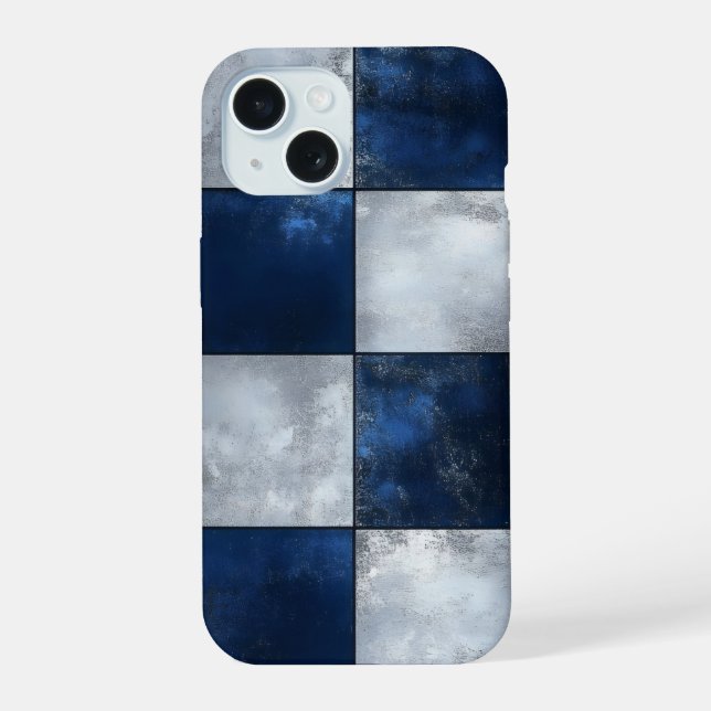 Silver and Blue Pattern iPhone 15 Case (Back)