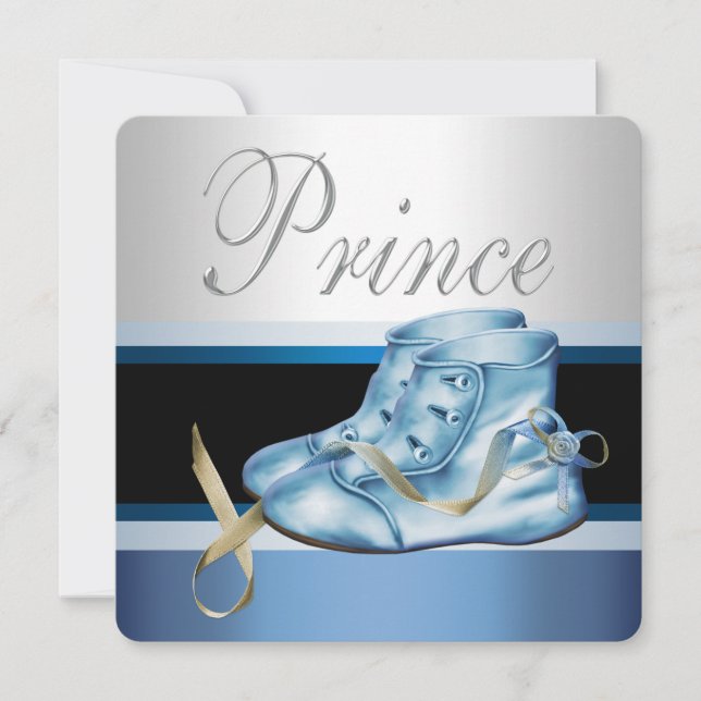 Silver and Blue Prince Baby Shower Invitation (Front)